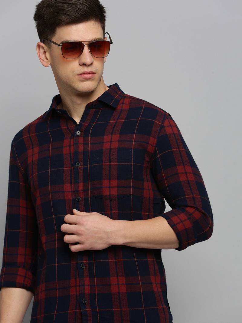 Showoff men's long sleeves other checks rust shirt