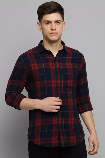Showoff men's long sleeves other checks rust shirt