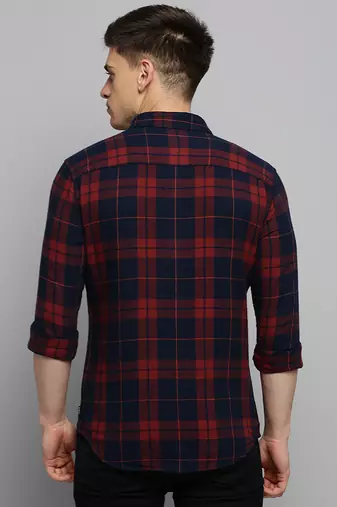 Showoff men's long sleeves other checks rust shirt