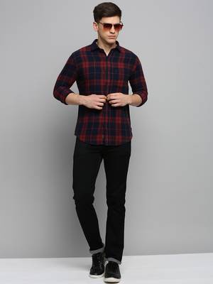 Showoff men's long sleeves other checks rust shirt 5