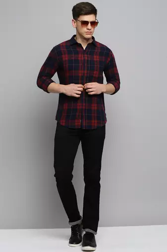 Showoff men's long sleeves other checks rust shirt
