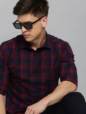 men's long sleeves tartan checks maroon shirt 1