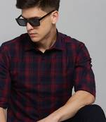 men's long sleeves tartan checks maroon shirt