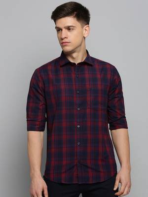 men's long sleeves tartan checks maroon shirt 2