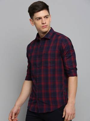 men's long sleeves tartan checks maroon shirt 3