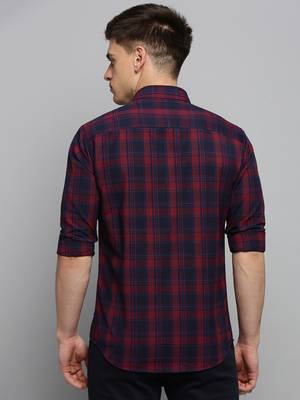 men's long sleeves tartan checks maroon shirt 4