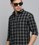 men's long sleeves tartan checks black shirt