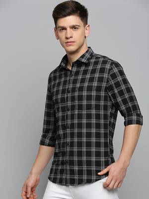 men's long sleeves tartan checks black shirt 3