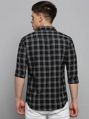 men's long sleeves tartan checks black shirt 4