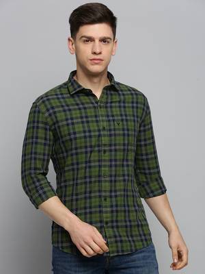 men's long sleeves gingham checks green shirt 2