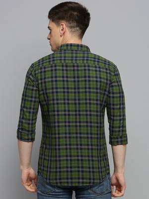 men's long sleeves gingham checks green shirt 4