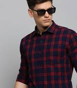 men's long sleeves tartan checks navy blue shirt