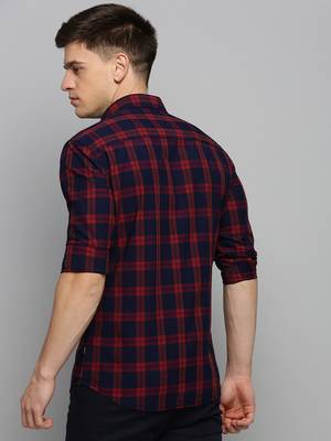 men's long sleeves tartan checks navy blue shirt 4