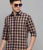 men's long sleeves tartan checks navy blue shirt