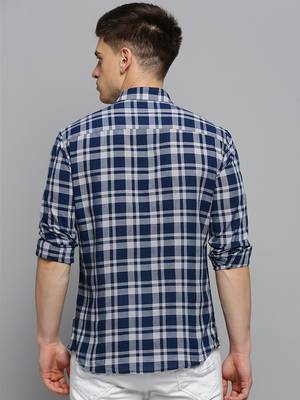 men's long sleeves tartan checks blue shirt 4