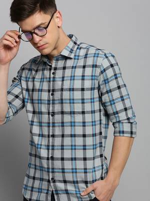 men's long sleeves checked grey shirt 1