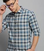 men's long sleeves checked grey shirt