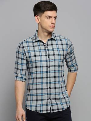 men's long sleeves checked grey shirt 2