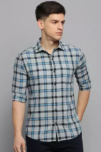 men's long sleeves checked grey shirt