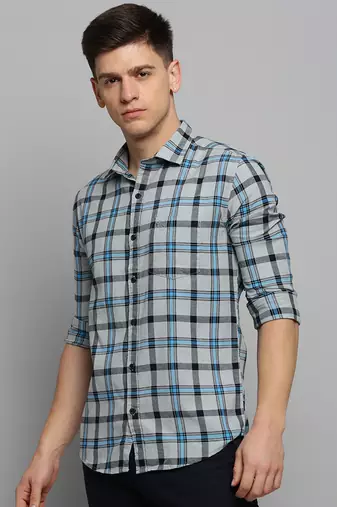 men's long sleeves checked grey shirt