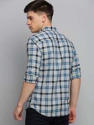 men's long sleeves checked grey shirt 4