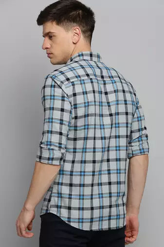men's long sleeves checked grey shirt