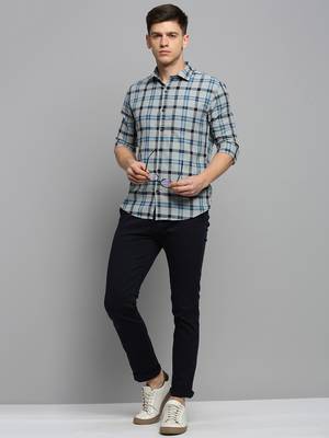 men's long sleeves checked grey shirt 5