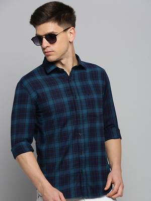 men's long sleeves tartan checks teal shirt 1