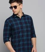 men's long sleeves tartan checks teal shirt