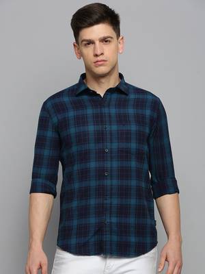 men's long sleeves tartan checks teal shirt 2
