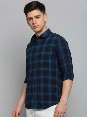 men's long sleeves tartan checks teal shirt 3