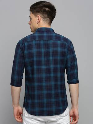 men's long sleeves tartan checks teal shirt 4