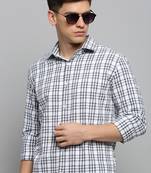men's long sleeves tartan checks white shirt