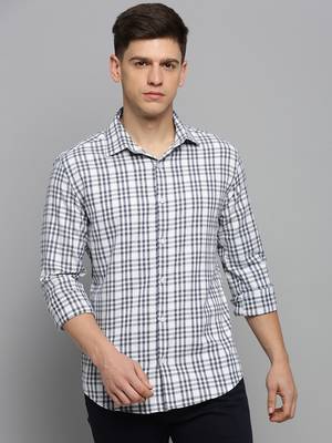 men's long sleeves tartan checks white shirt 2