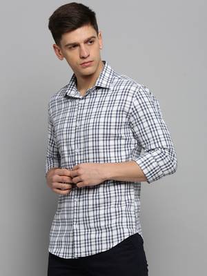 men's long sleeves tartan checks white shirt 3