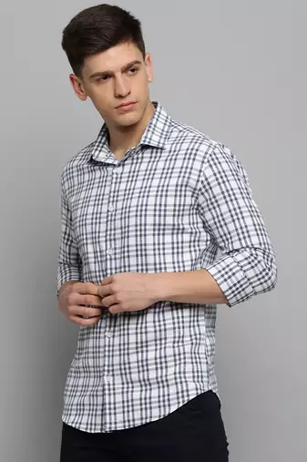men's long sleeves tartan checks white shirt