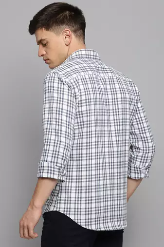 men's long sleeves tartan checks white shirt