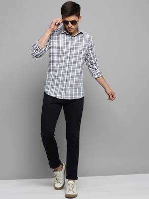 men's long sleeves tartan checks white shirt 5