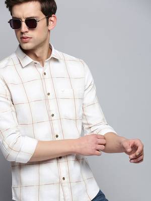 men's long sleeves other checks beige shirt 1