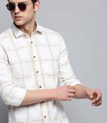 men's long sleeves other checks beige shirt