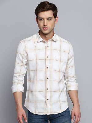 men's long sleeves other checks beige shirt 2