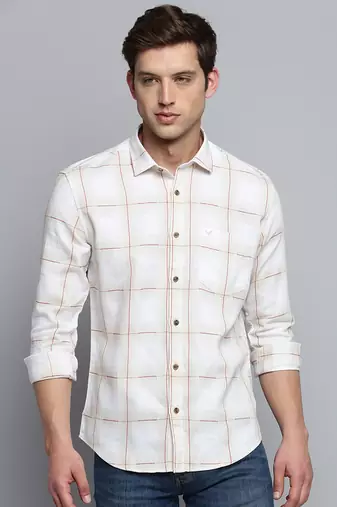 men's long sleeves other checks beige shirt