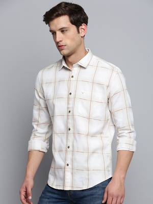 men's long sleeves other checks beige shirt 3