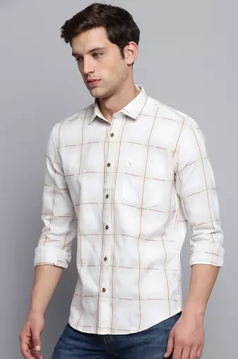 men's long sleeves other checks beige shirt