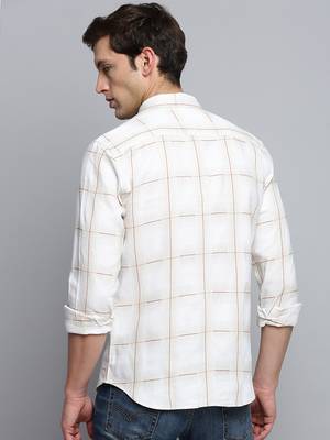 men's long sleeves other checks beige shirt 4