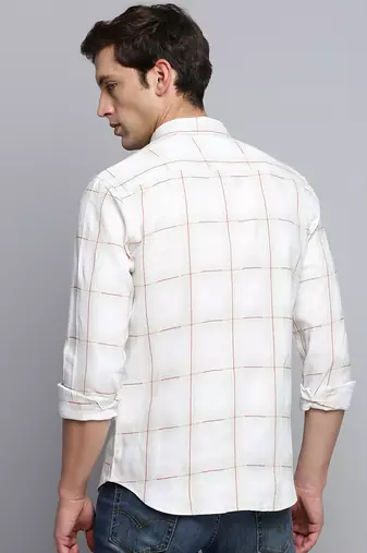 men's long sleeves other checks beige shirt