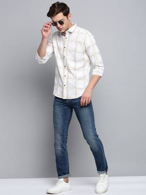 men's long sleeves other checks beige shirt 5