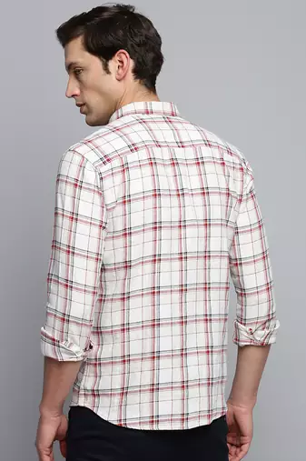 men's long sleeves windowpane checks beige shirt