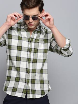 men's long sleeves other checks beige shirt 1