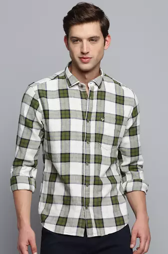 men's long sleeves other checks beige shirt